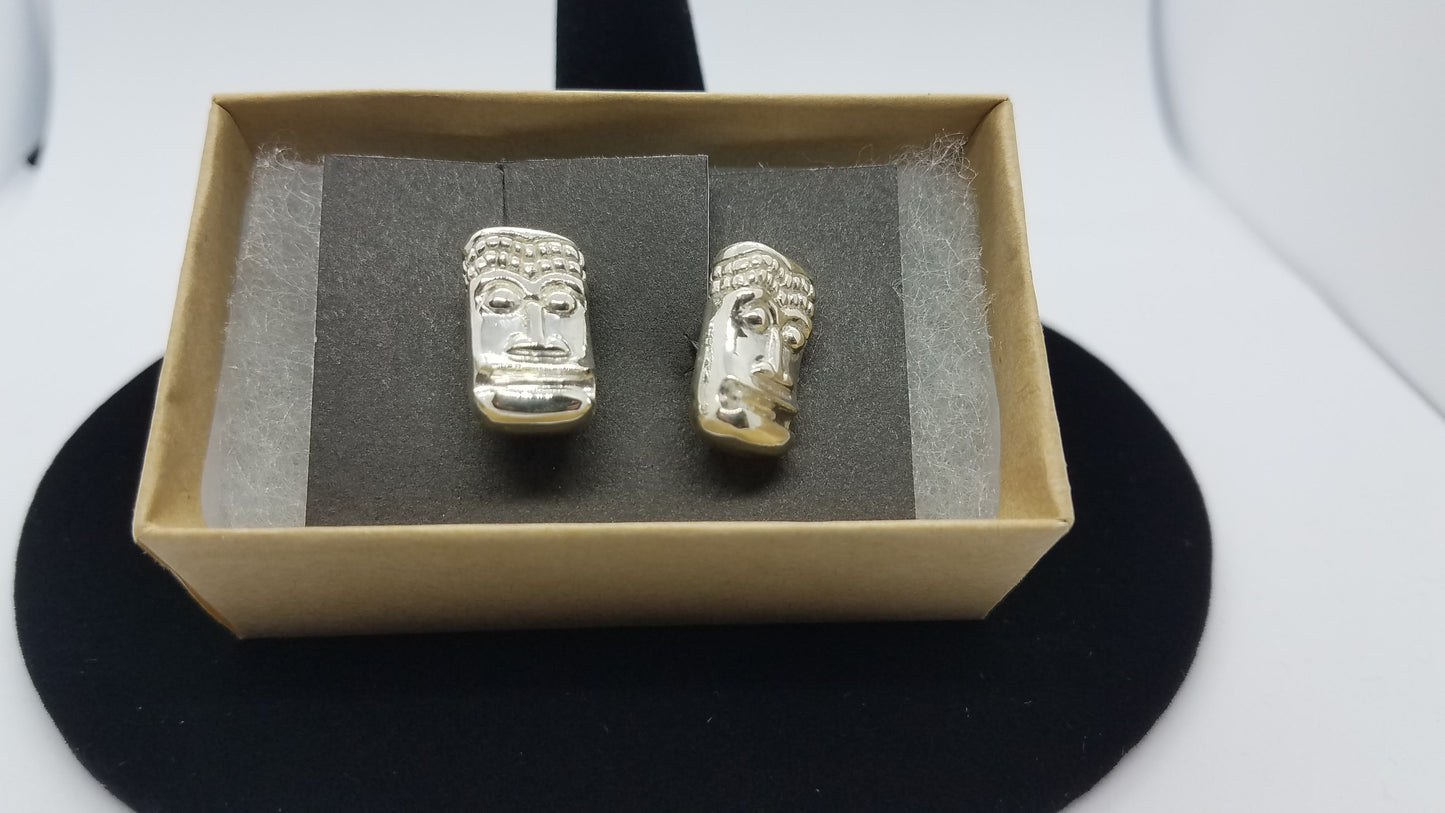Double Tiki Silver Cufflinks