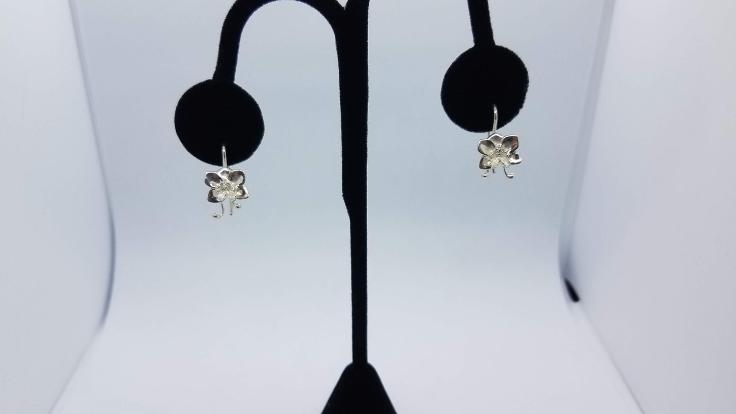 Orchid Dangle Earrings in Silver with Diamonds