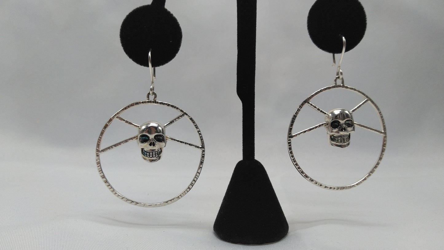 Skull Dangling Hoops in Silver