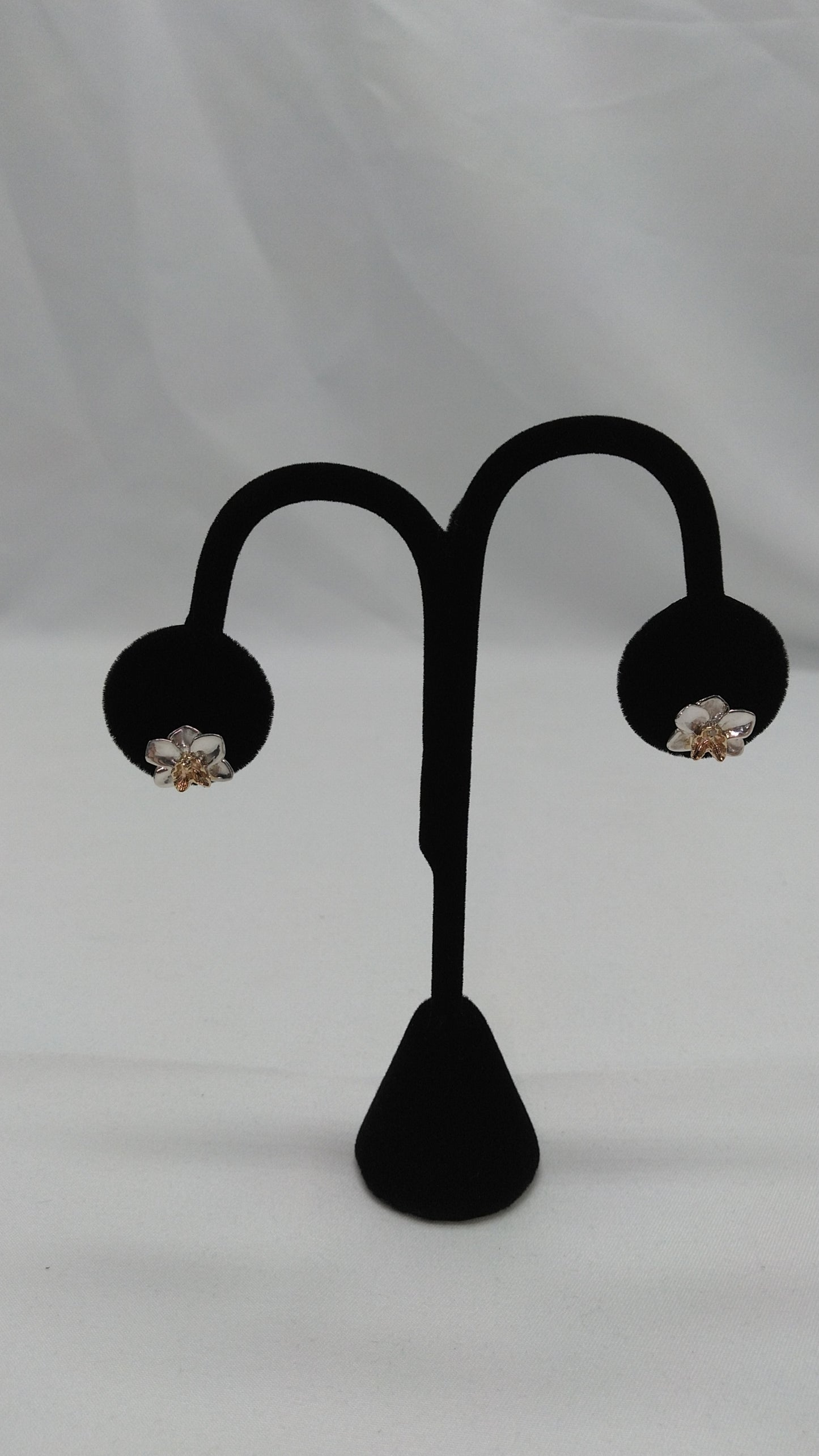 Orchid Studs in Silver and 14K Yellow Gold with Diamonds