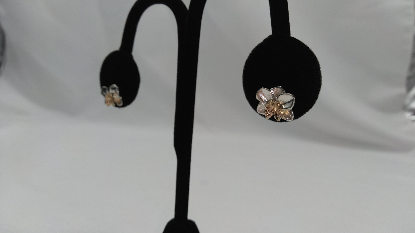 Orchid Studs in Silver and 14K Yellow Gold with Diamonds