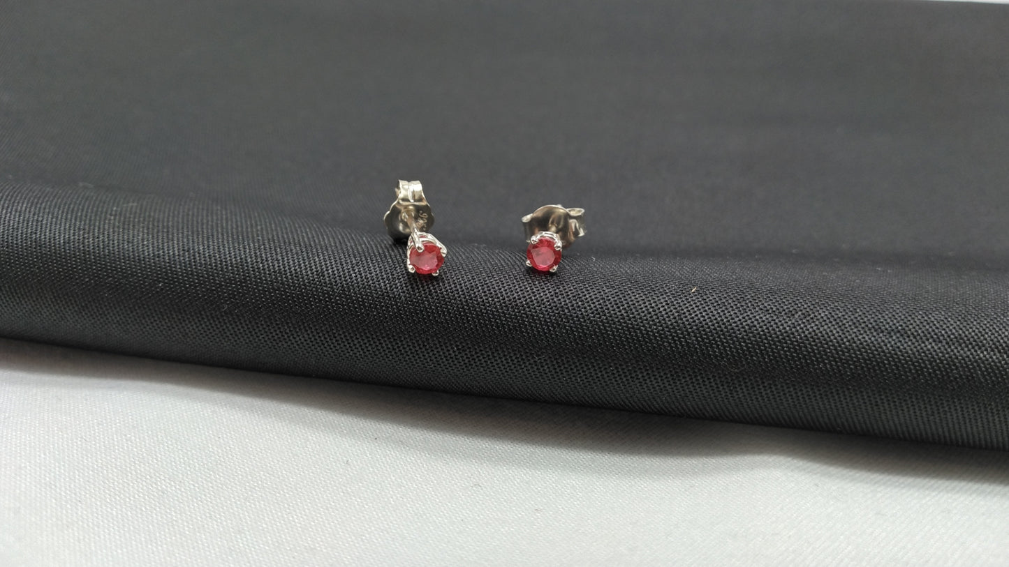 Created Ruby Round 3mm Silver Studs