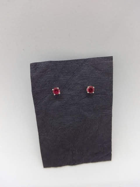 Created Ruby Round 3mm Silver Studs