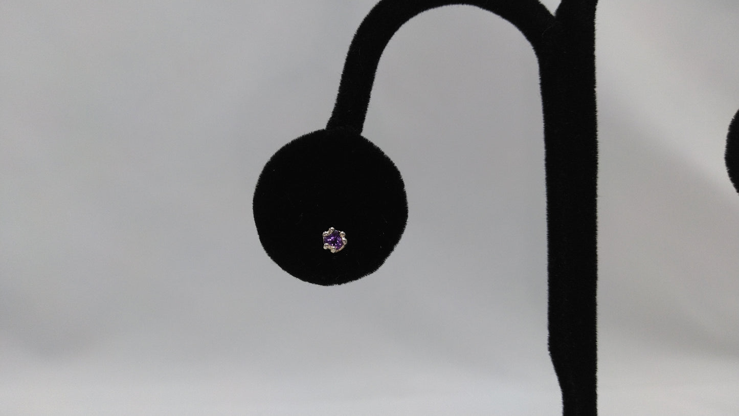Twin Prong Amethyst Studs in Silver