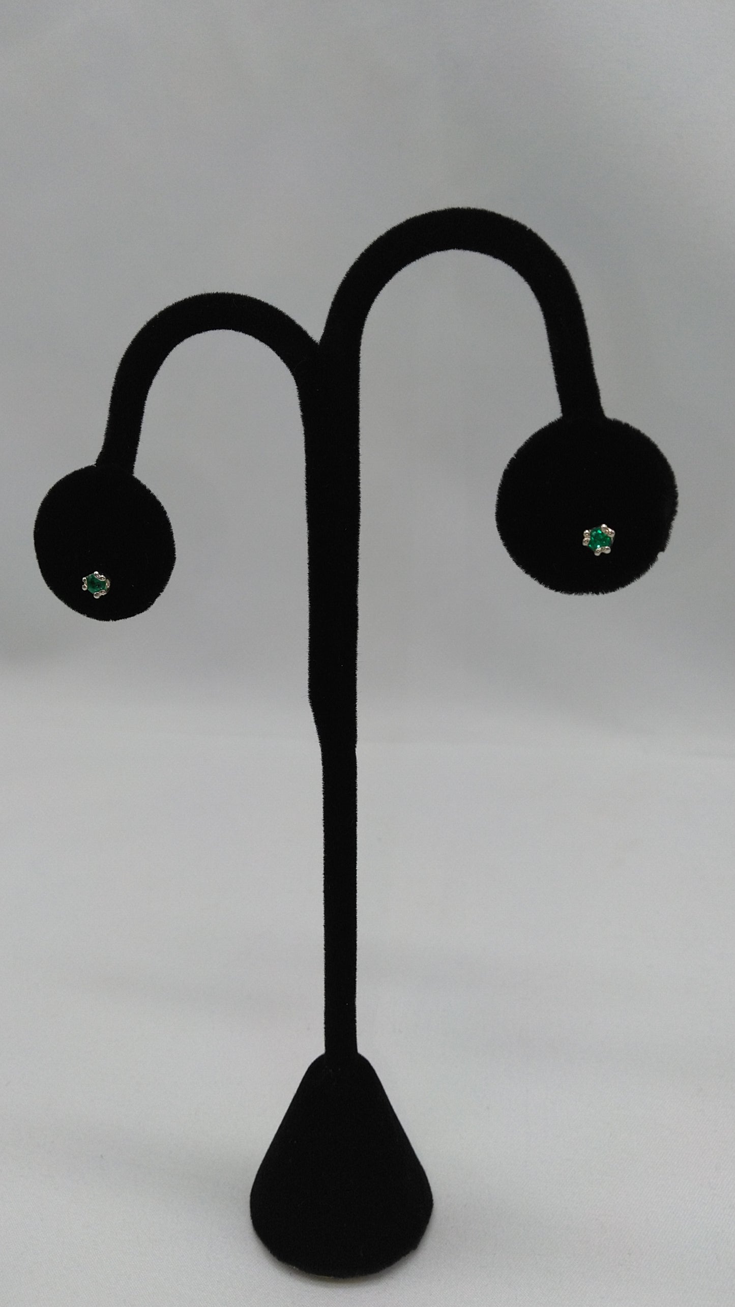 Twin Prong Emerald Studs in Silver