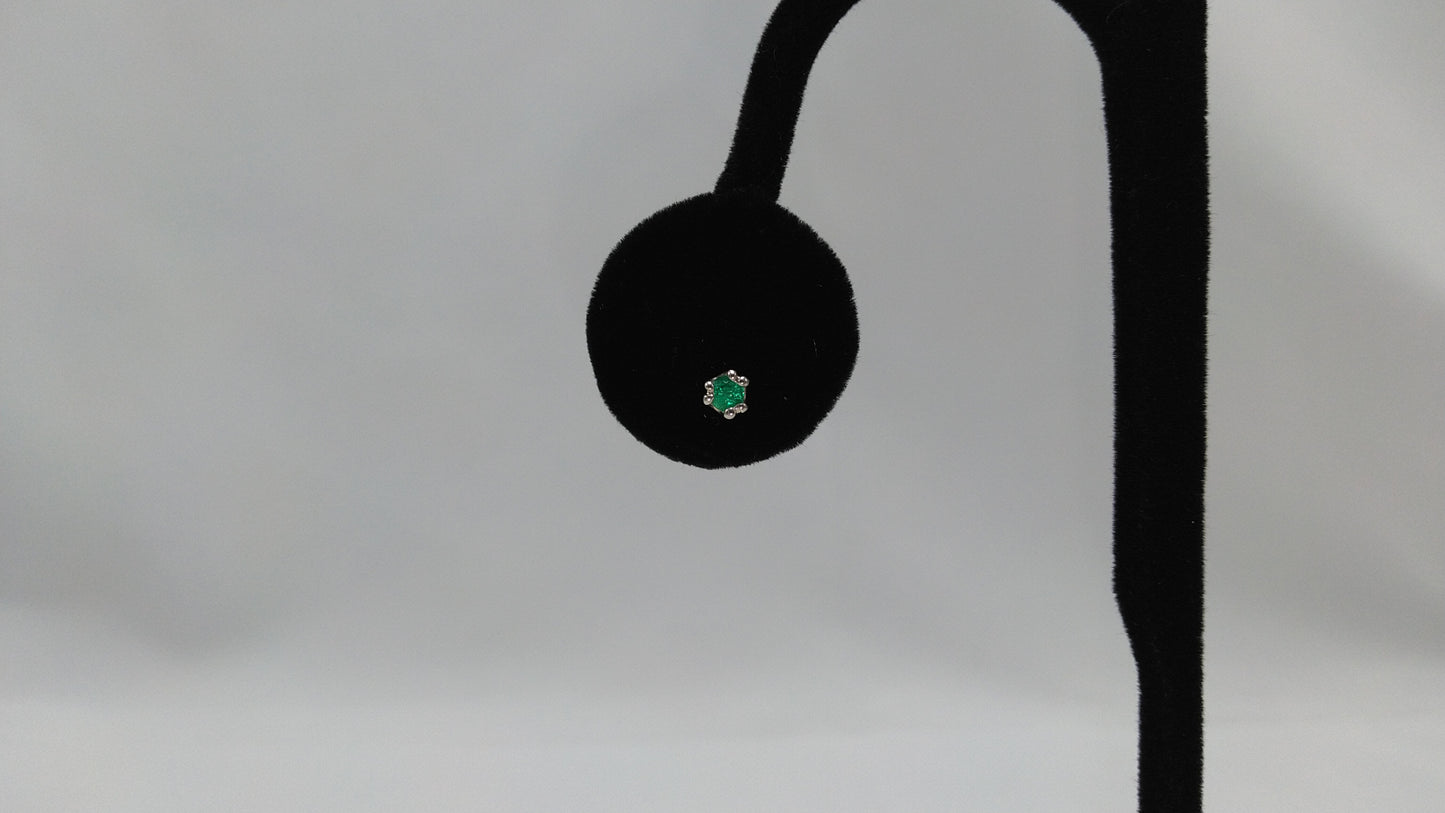 Twin Prong Emerald Studs in Silver