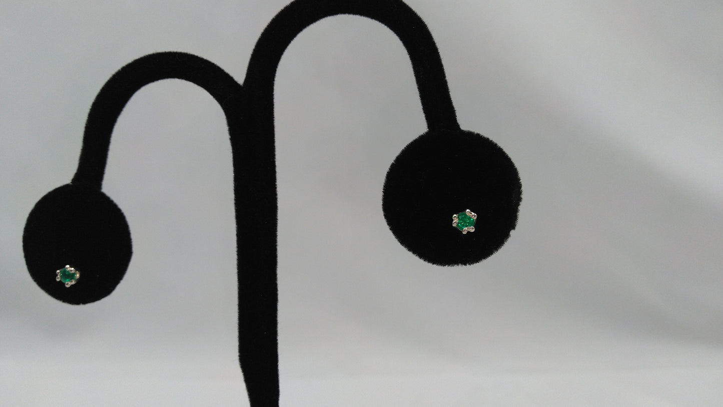 Twin Prong Emerald Studs in Silver