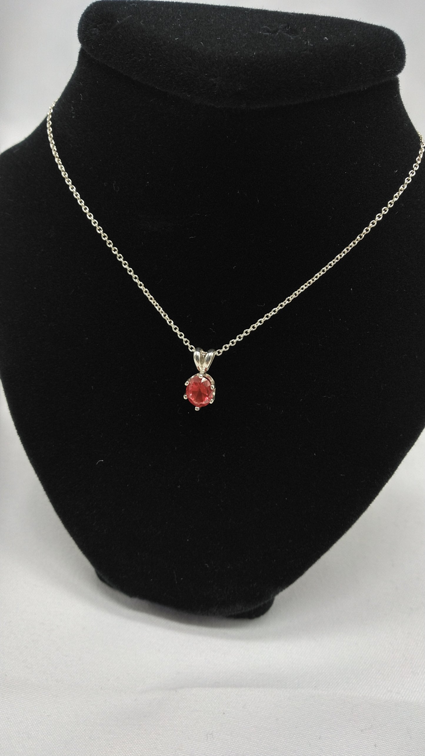 Created Oval Ruby and Silver Necklace