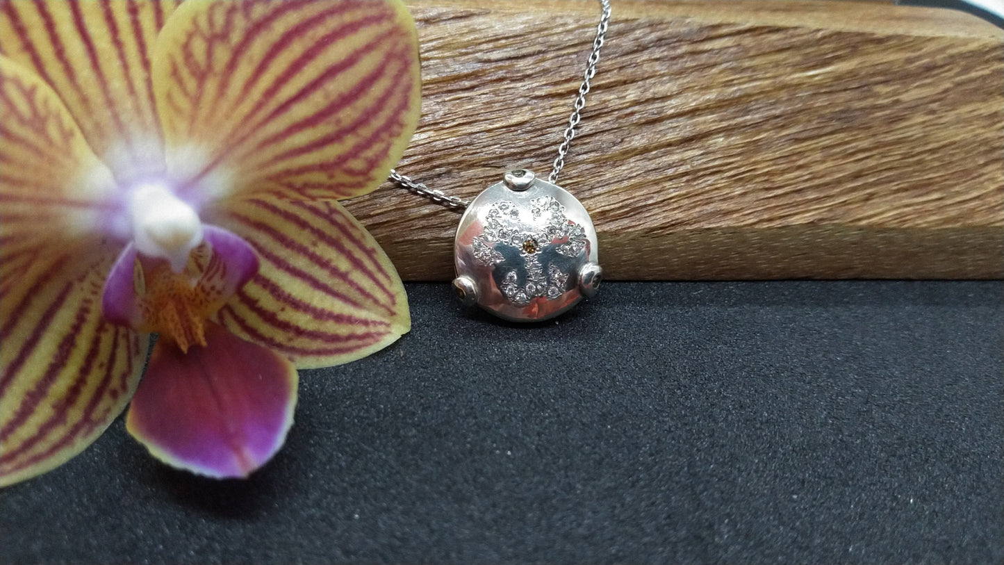 Domed Pendant in Silver with Yellow and White Diamonds