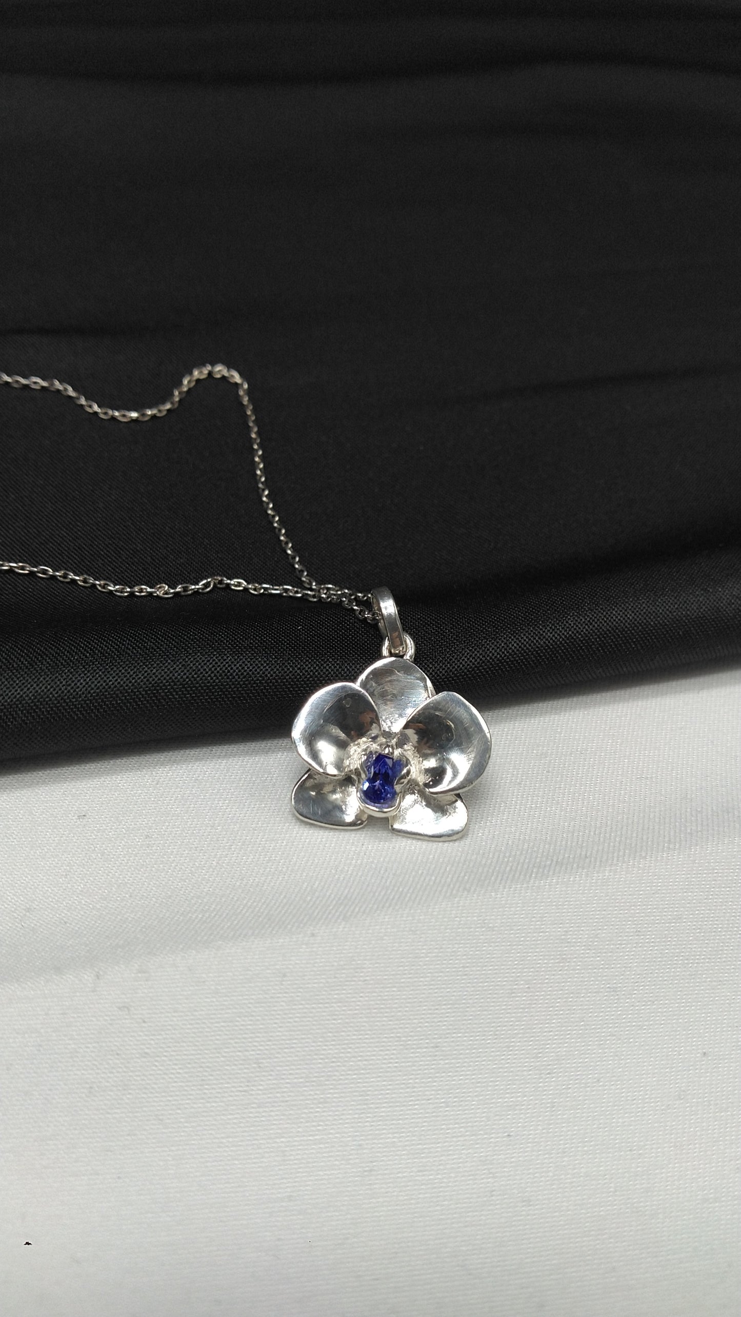 Medium Sterling Silver Orchid Necklace with Tanzanite
