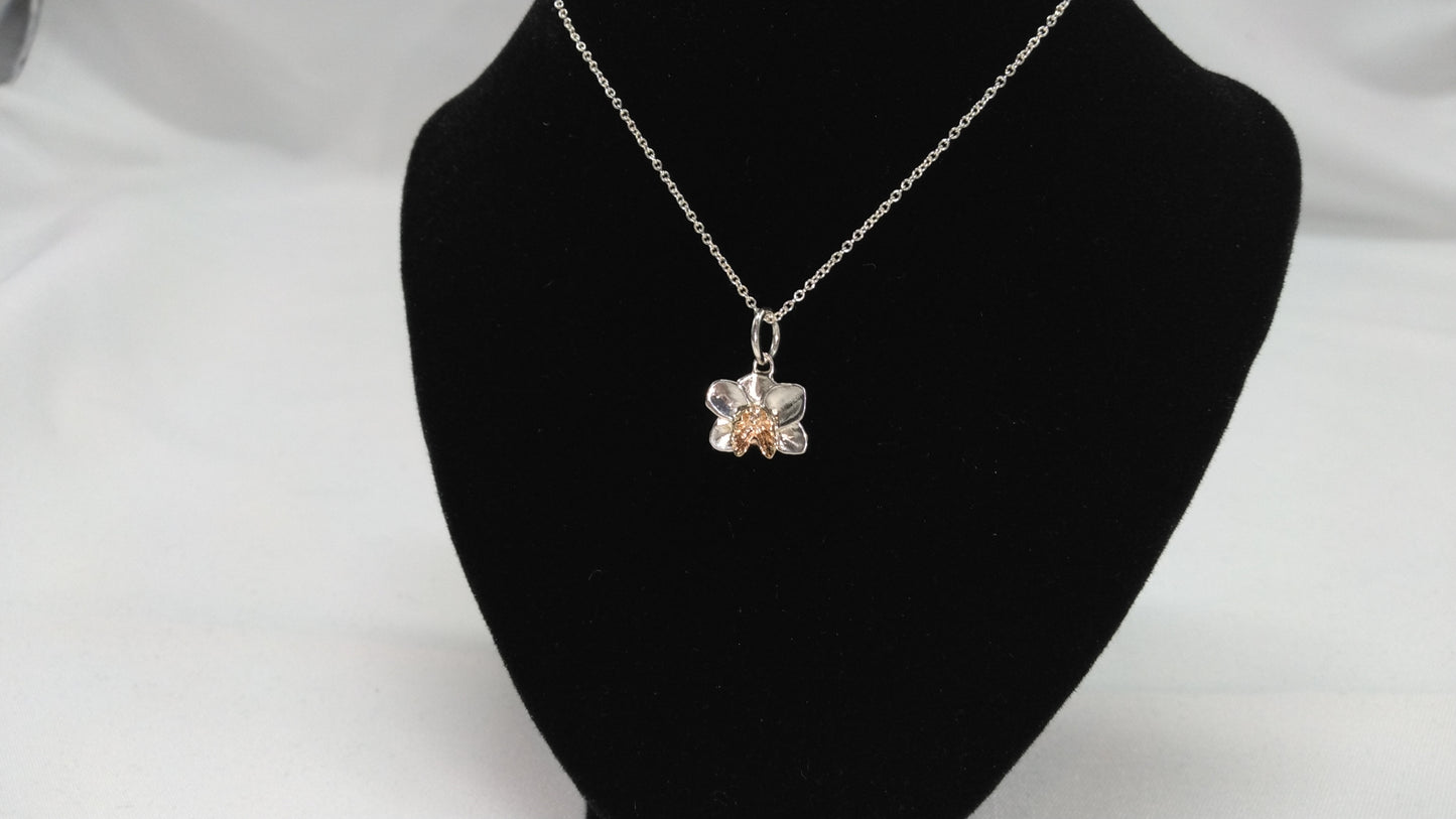 Orchid Necklace in Silver and 14K Yellow Gold with Diamond