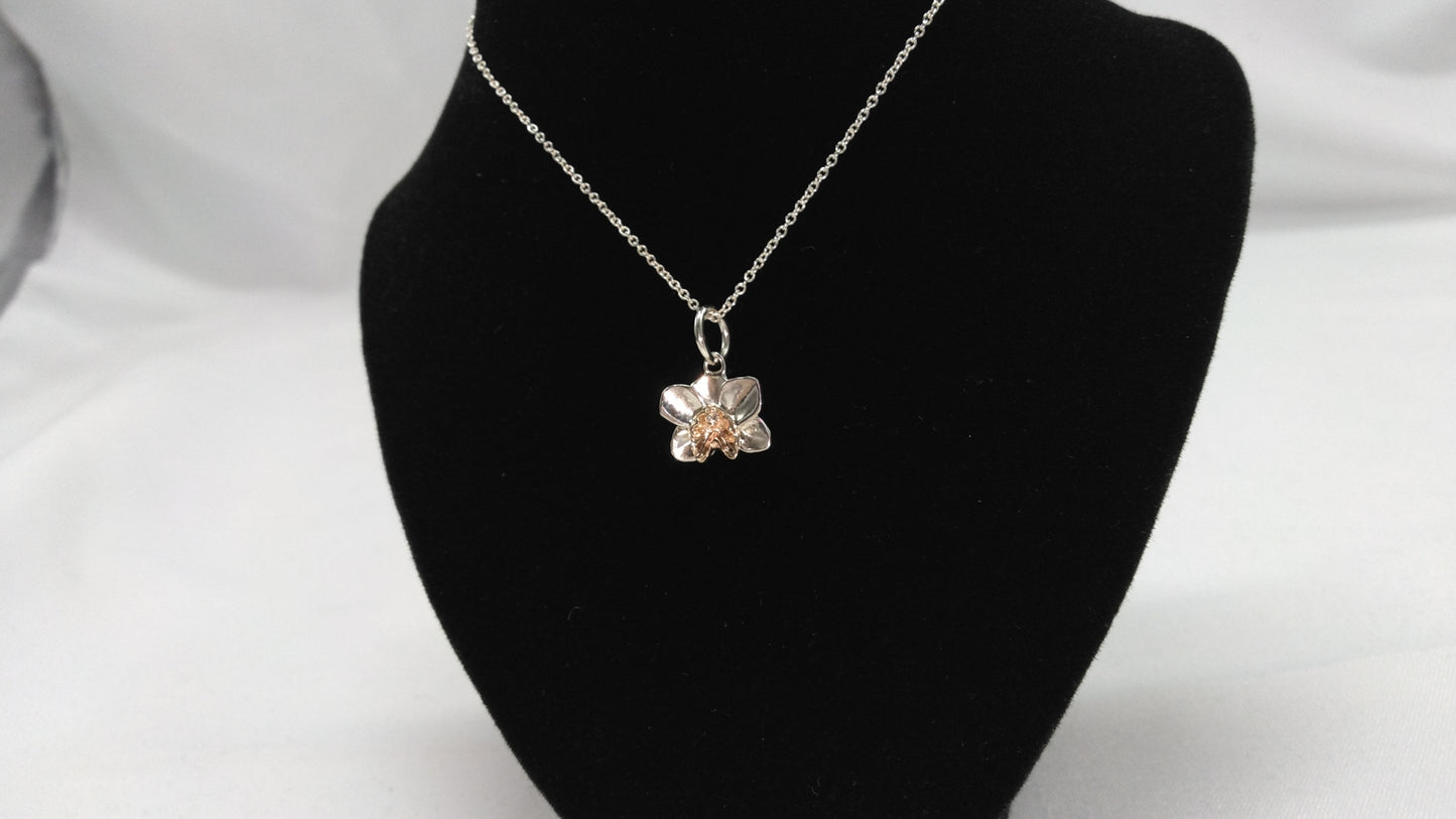 Orchid Necklace in Silver and 14K Yellow Gold with Diamond