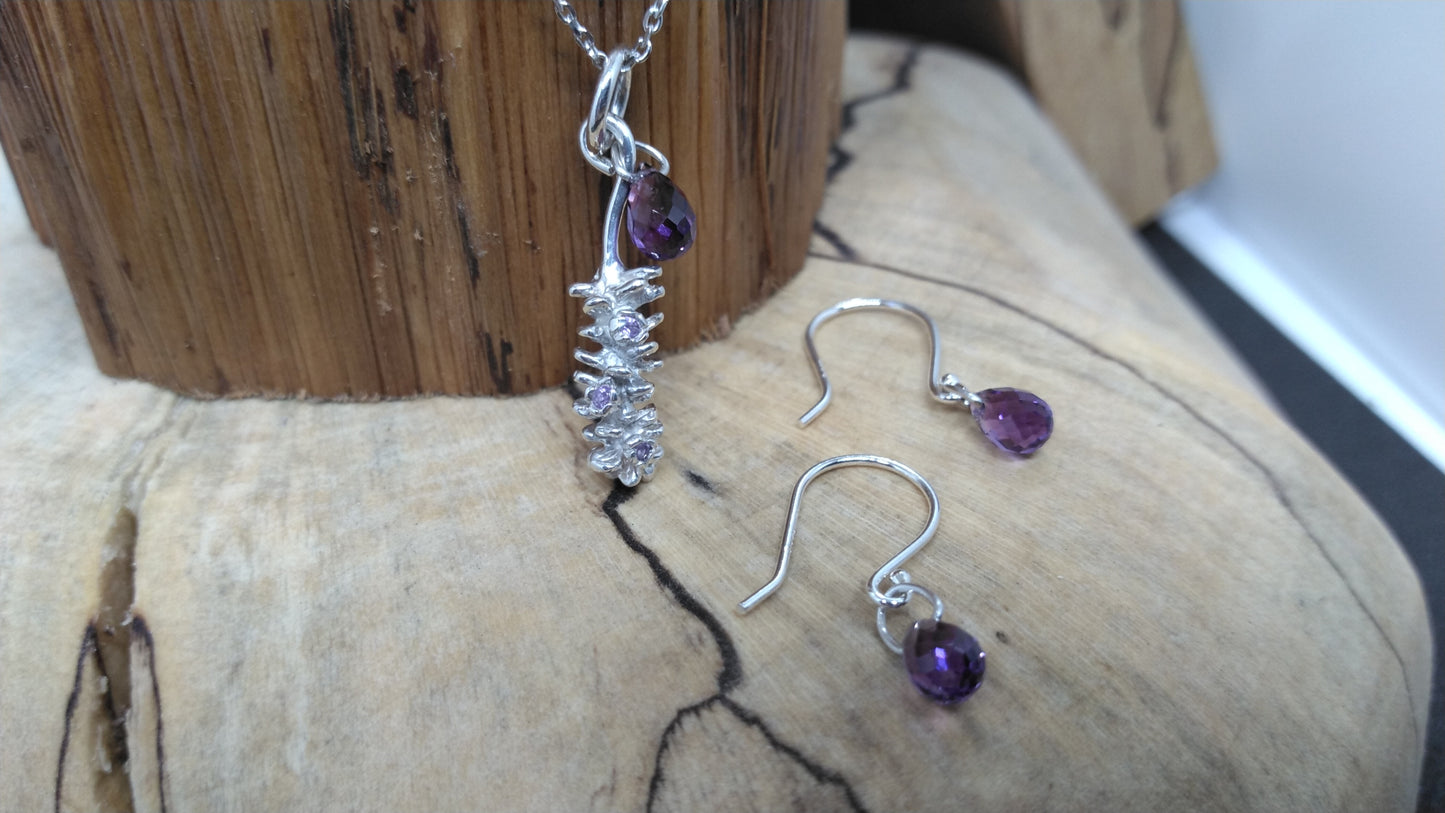 Lavender Flower in Silver with Amethysts Set