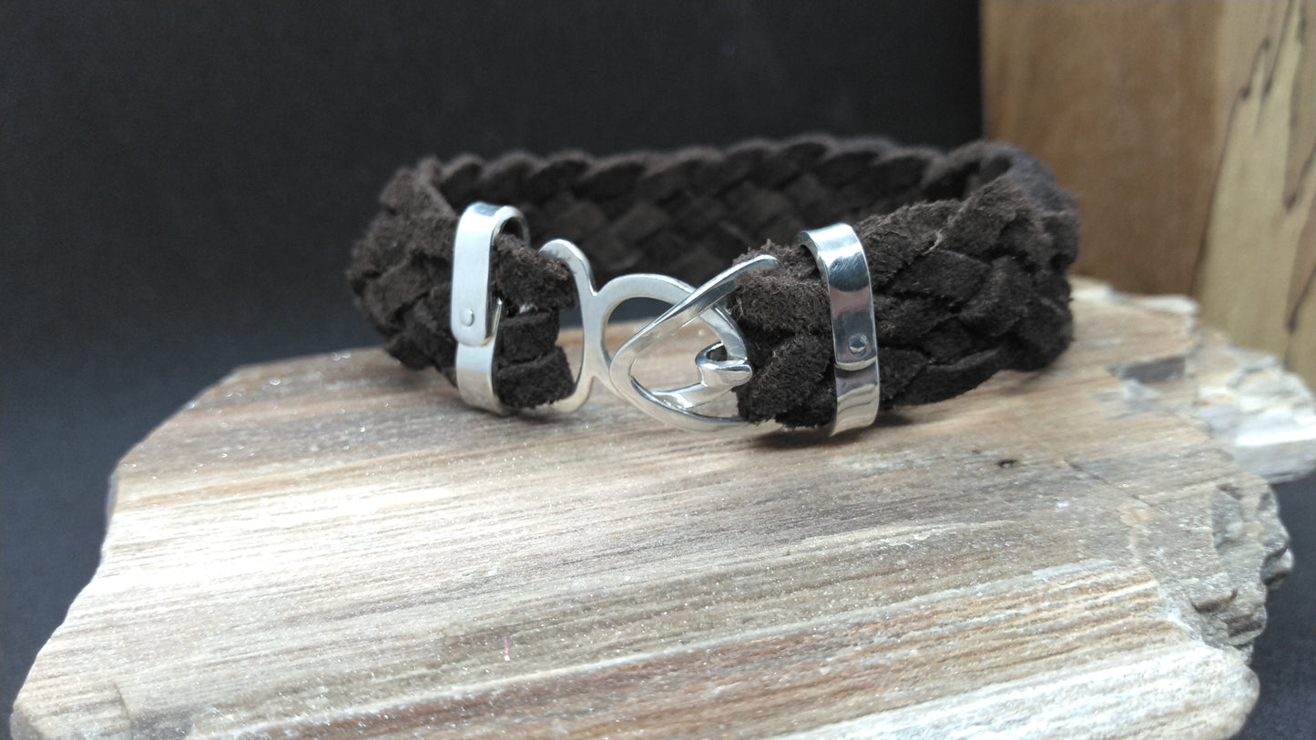 Braided Leather Bracelet with Silver Clasp