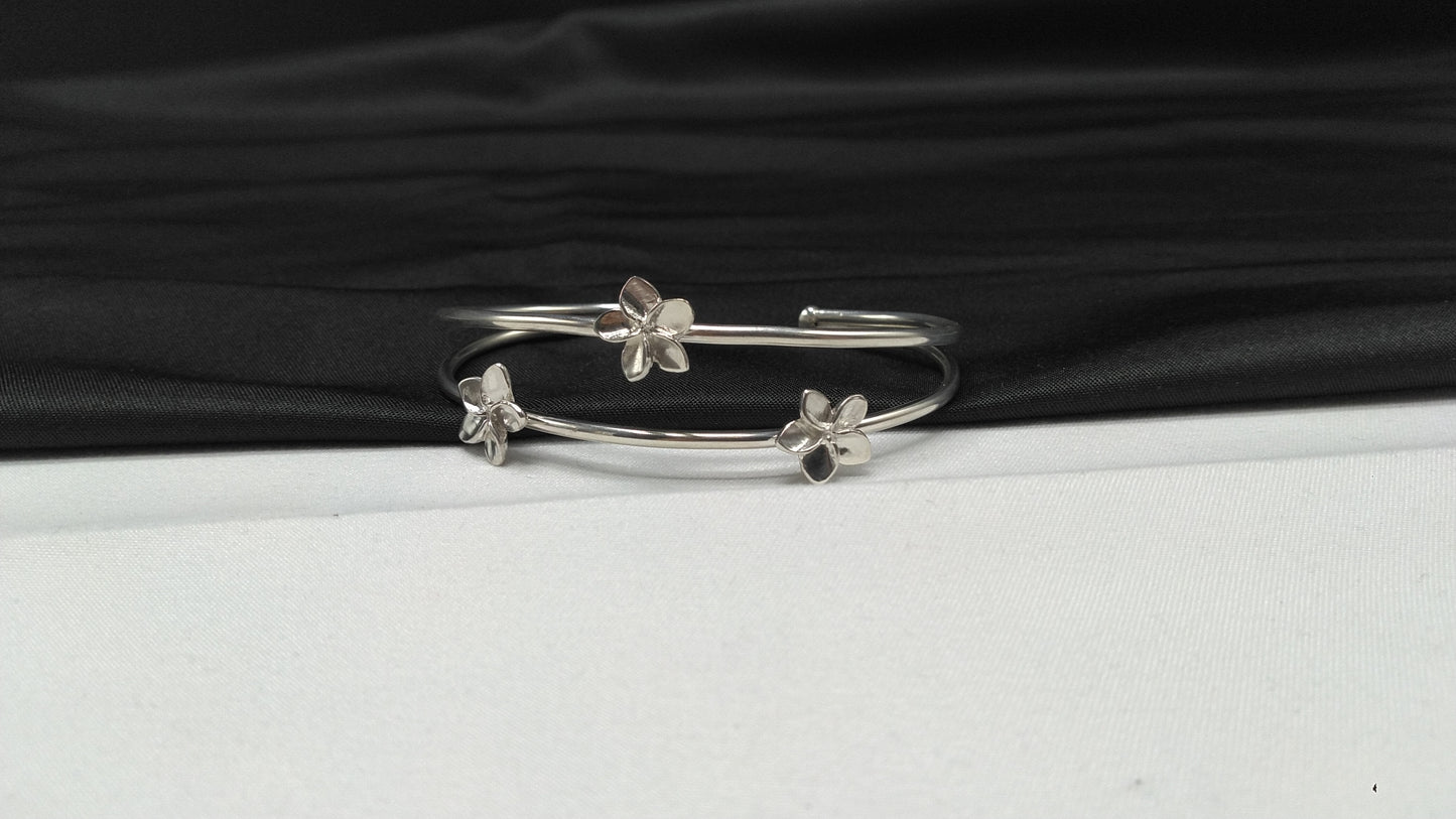 Plumeria Cuff Bracelet in Silver