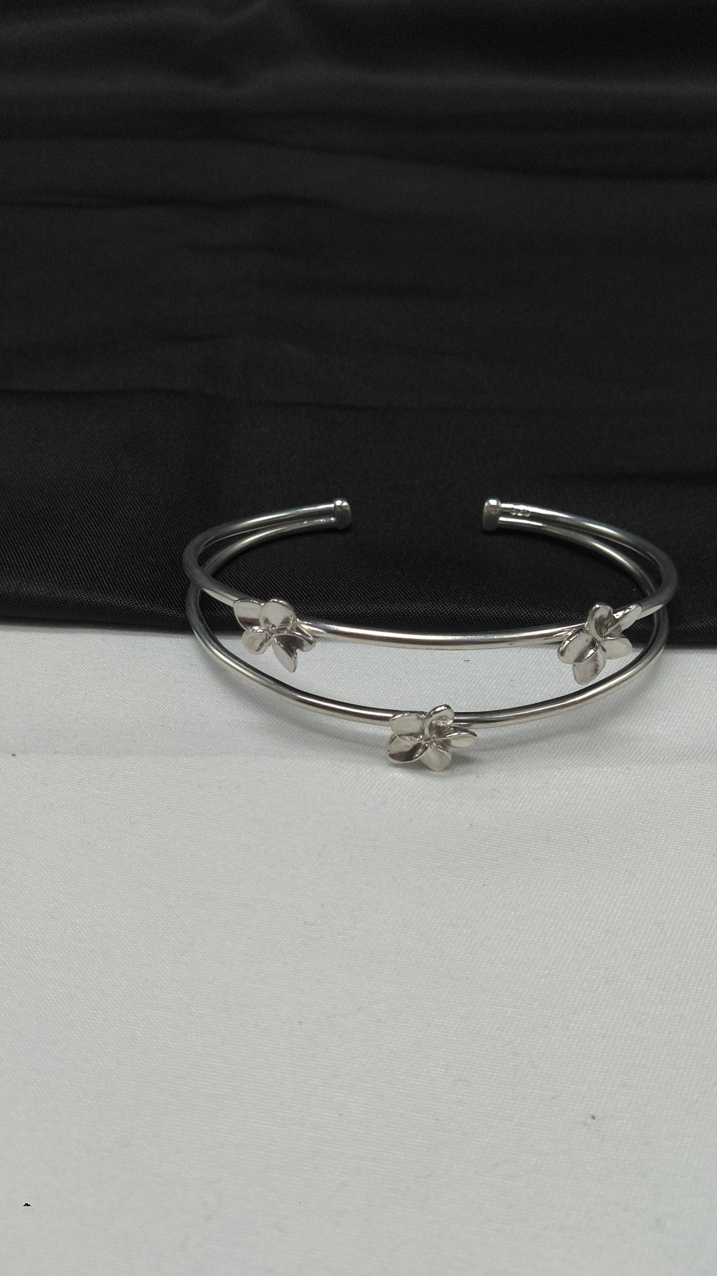 Plumeria Cuff Bracelet in Silver