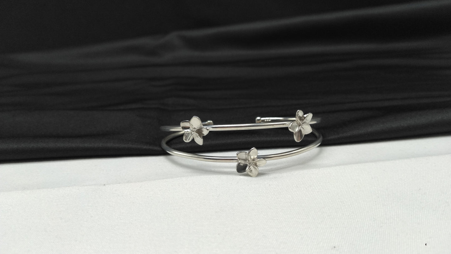 Plumeria Cuff Bracelet in Silver