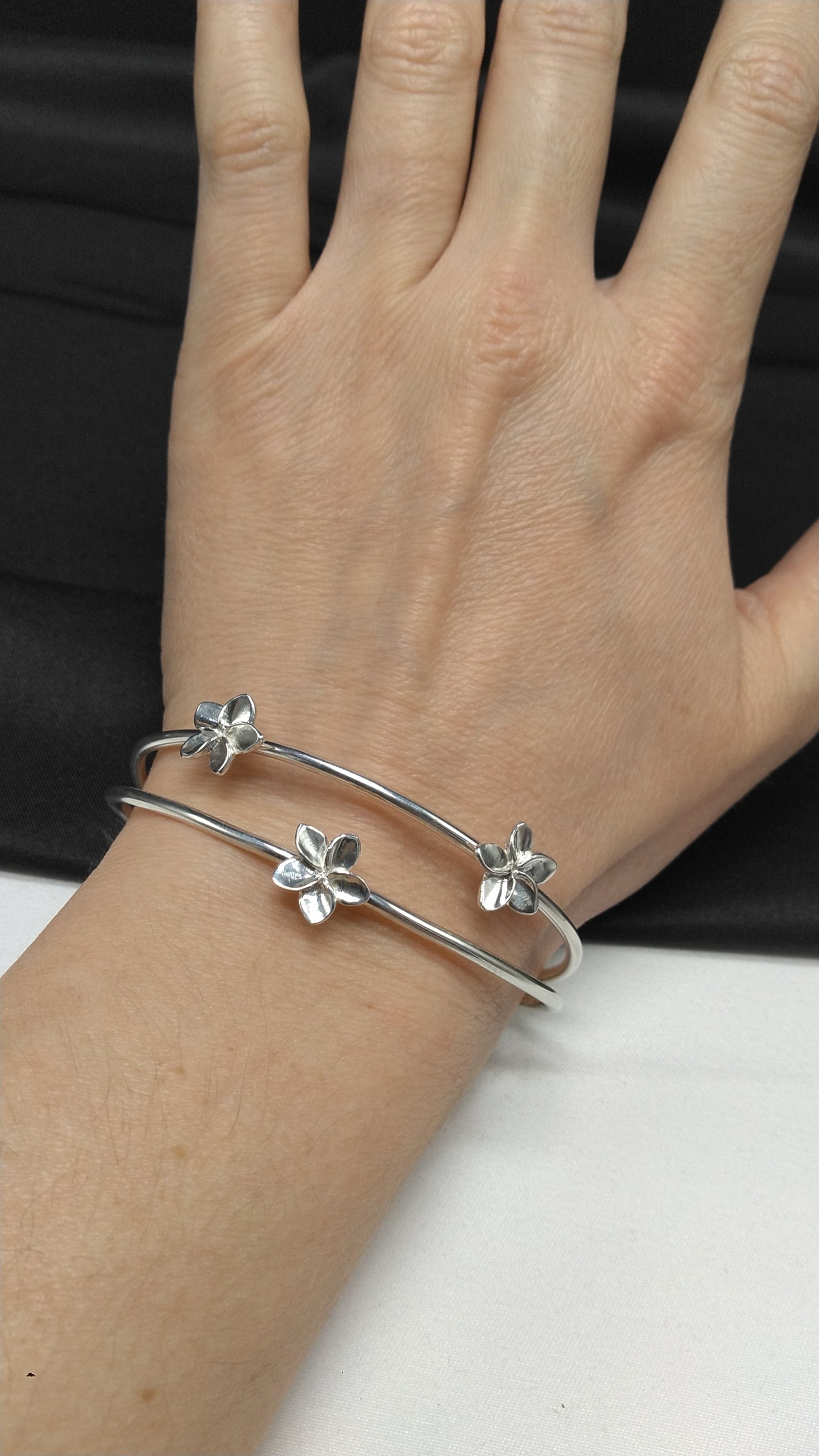 Plumeria Cuff Bracelet in Silver