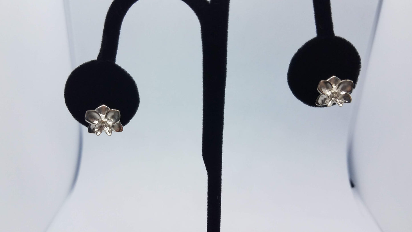 Orchid Studs in Silver with Diamonds
