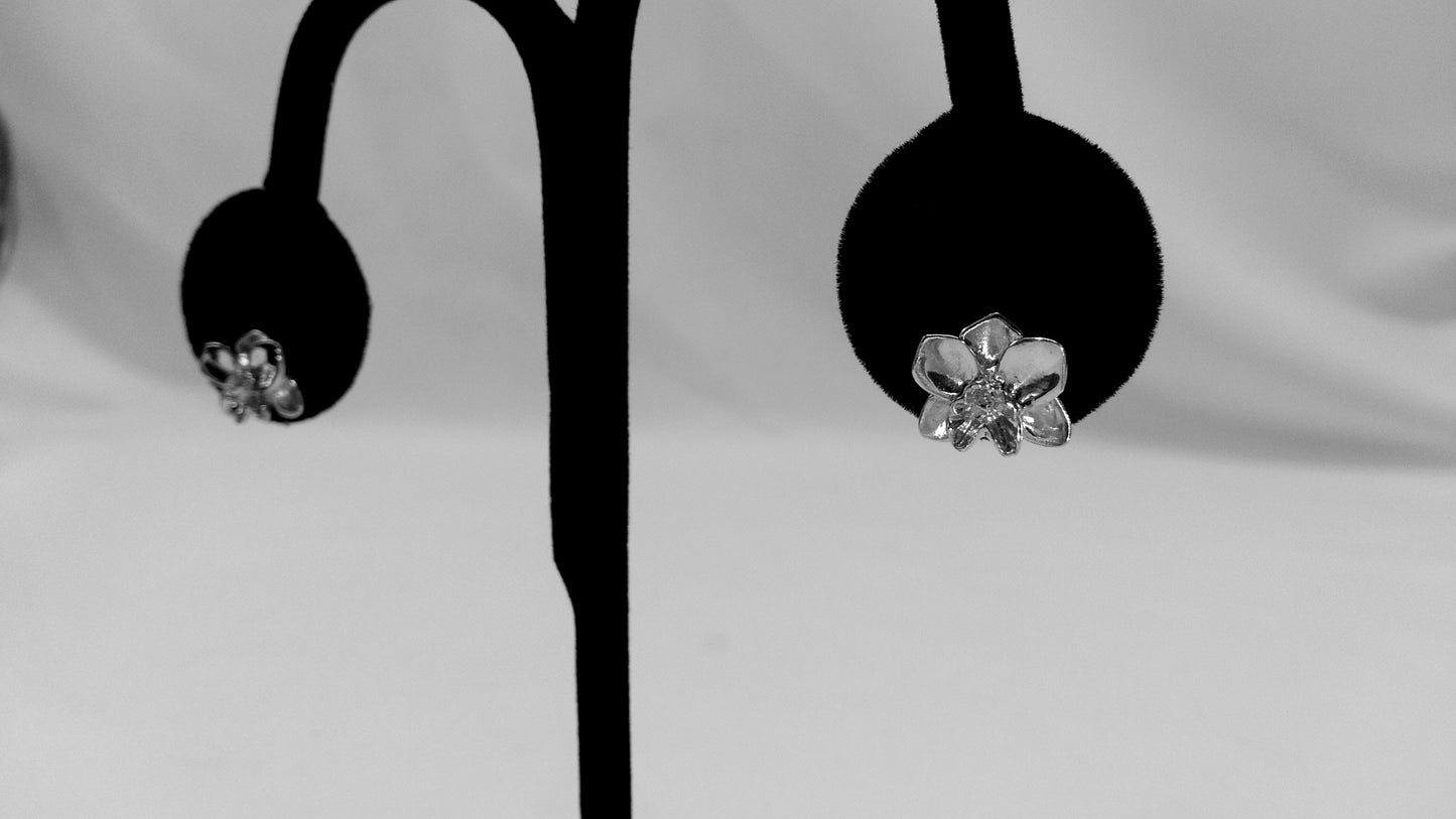 Orchid Studs in Silver with Diamonds