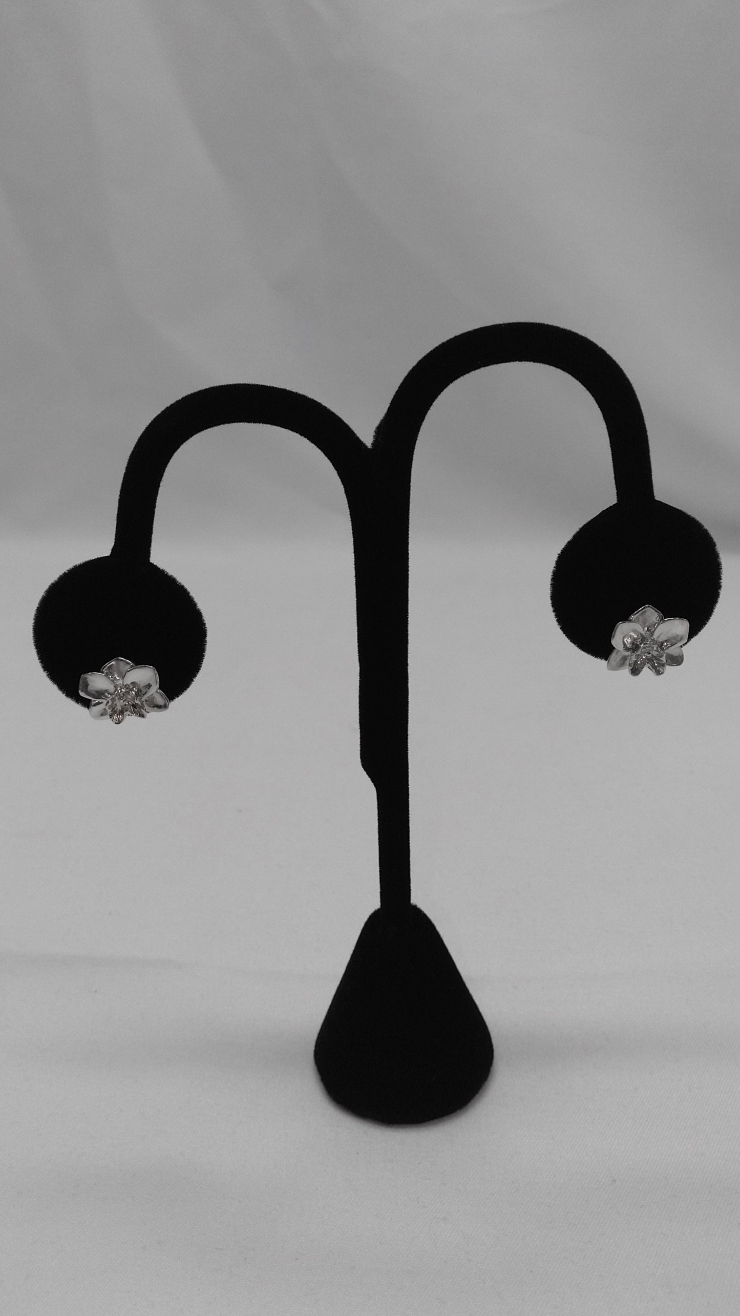 Orchid Studs in Silver with Diamonds