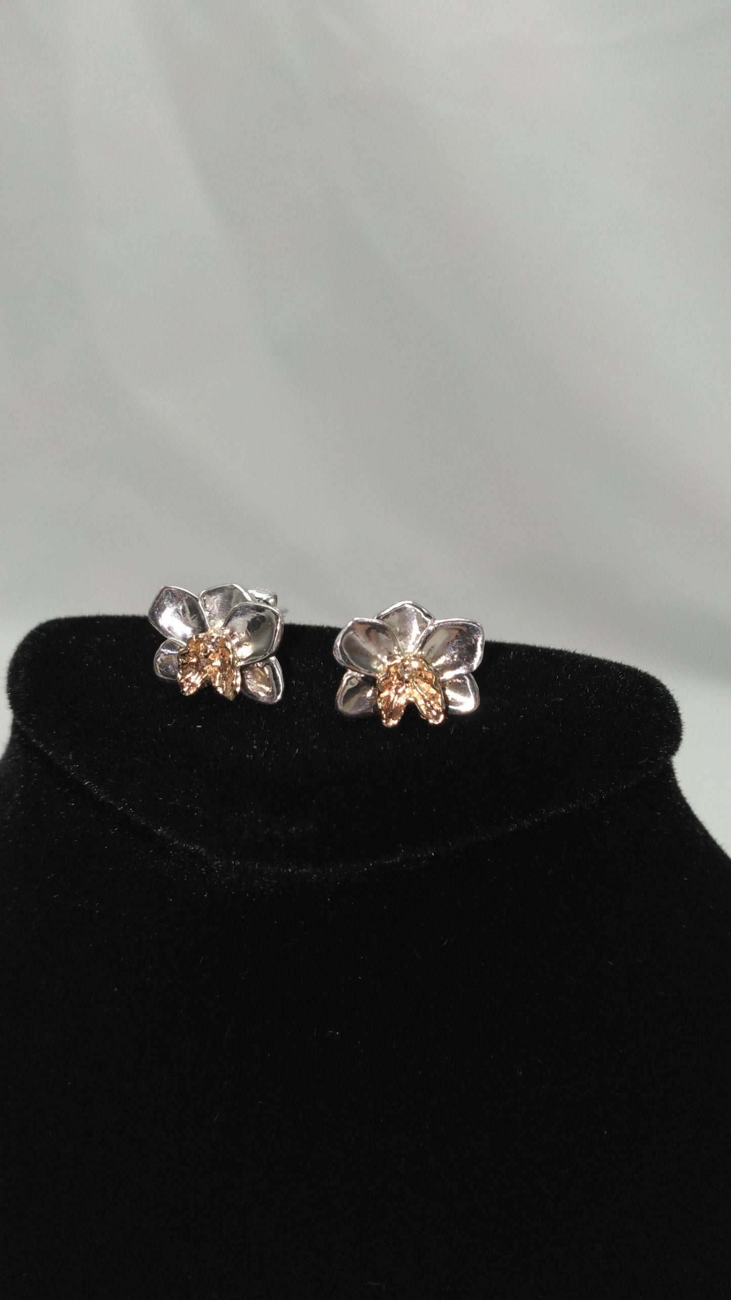 Orchid Studs in Silver and 14K Yellow Gold with Diamonds