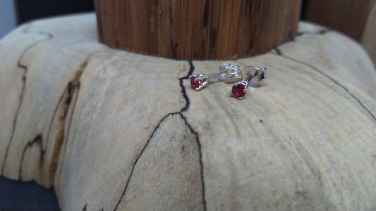 Created Ruby Round 3mm Silver Studs