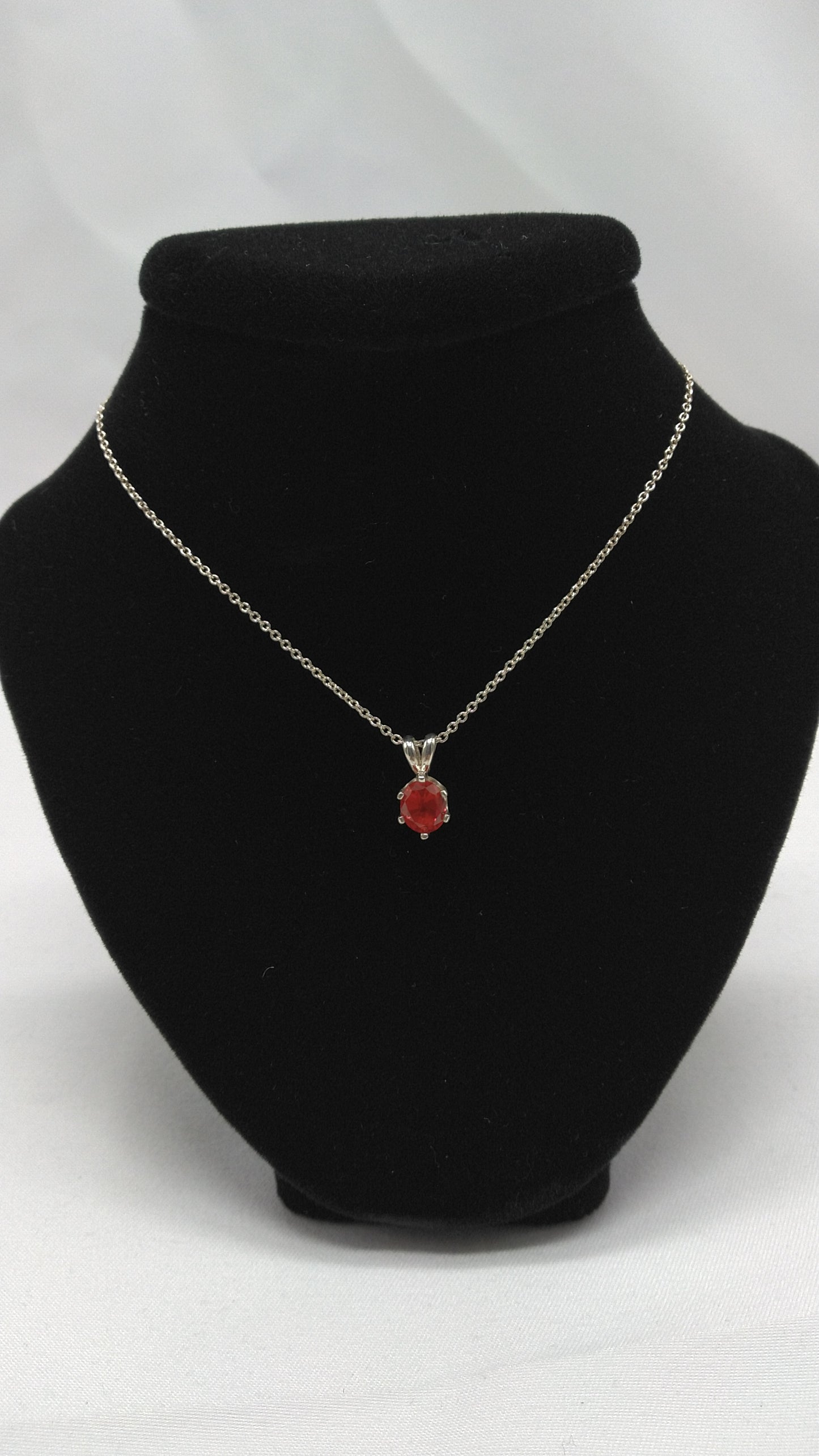 Created Oval Ruby and Silver Necklace