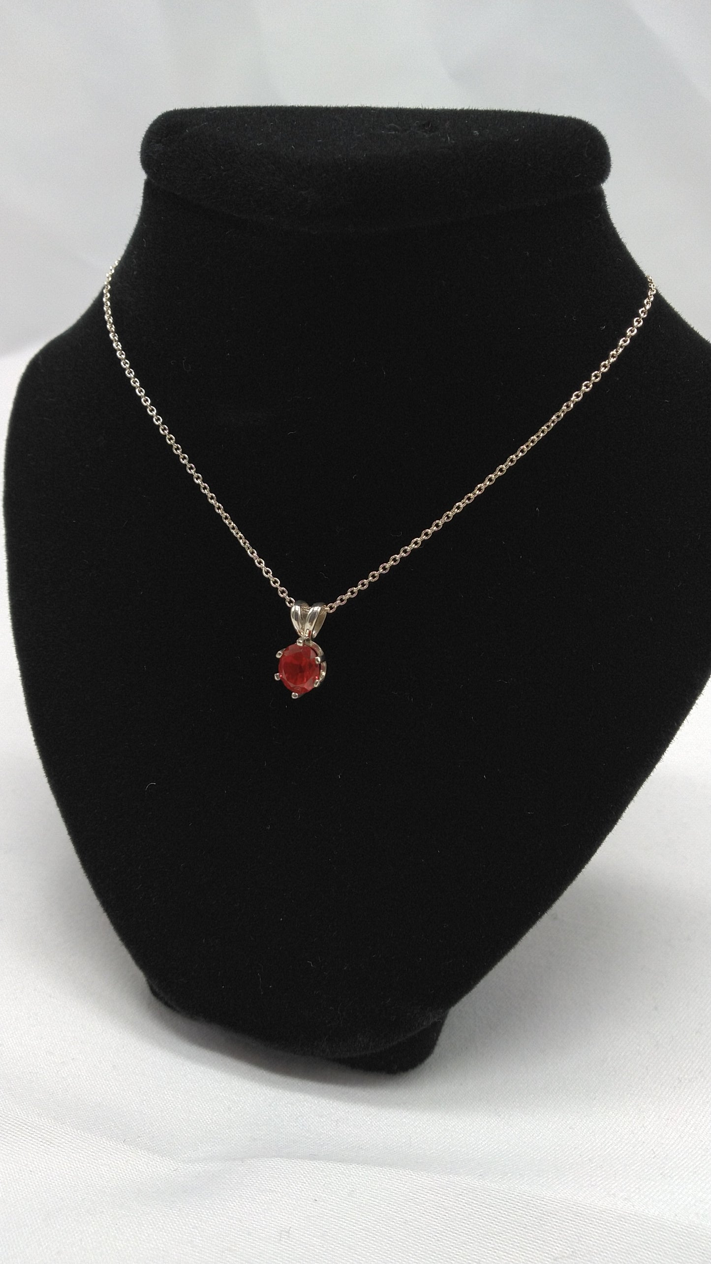 Created Oval Ruby and Silver Necklace