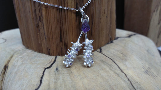 Double Lavender Flower in Silver with Amethysts