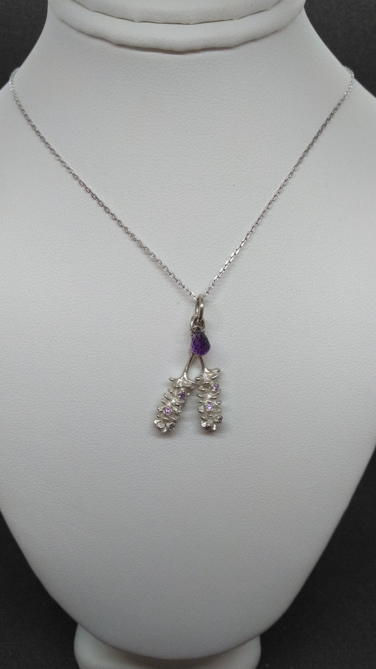 Double Lavender Flower in Silver with Amethysts