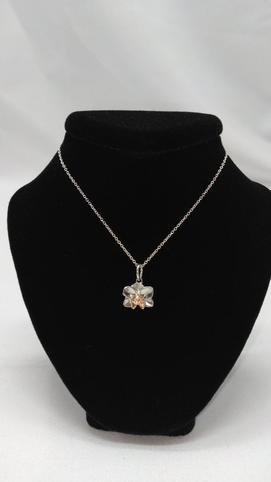 Orchid Necklace in Silver and 14K Yellow Gold with Diamond