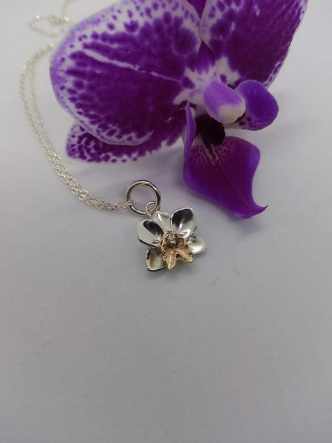 Orchid Necklace in Silver and 14K Yellow Gold with Diamond