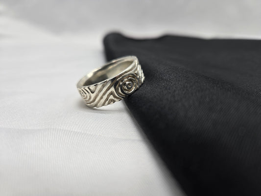 Extra Wide Woodgrain Ring in Silver