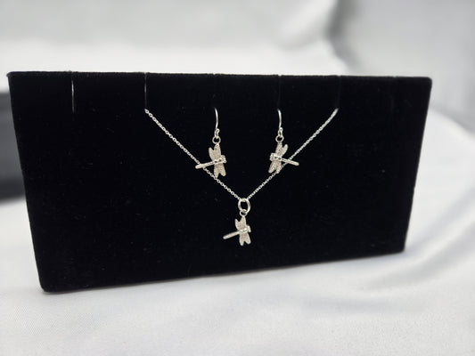 Dragonfly Necklace and Dangling Earring Set