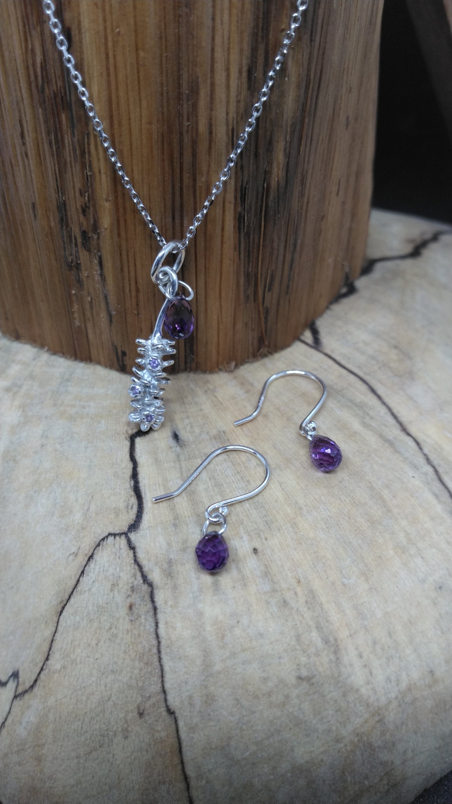 Lavender Flower in Silver with Amethysts Set