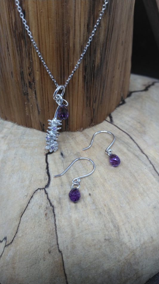 Lavender Flower in Silver with Amethysts Set