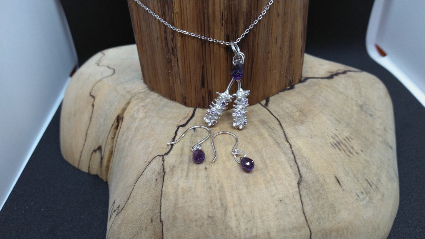 Double Lavender Flower in Silver with Amethysts Set