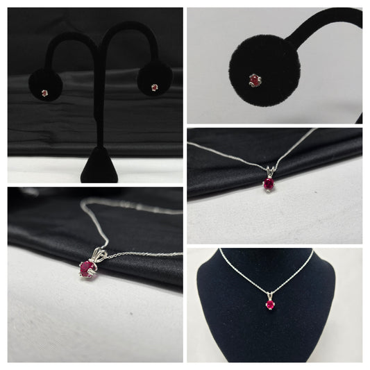 Twin Prong Created Ruby and Silver Set