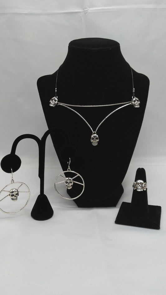 Skull Necklace, Hoop, and Ring Suite